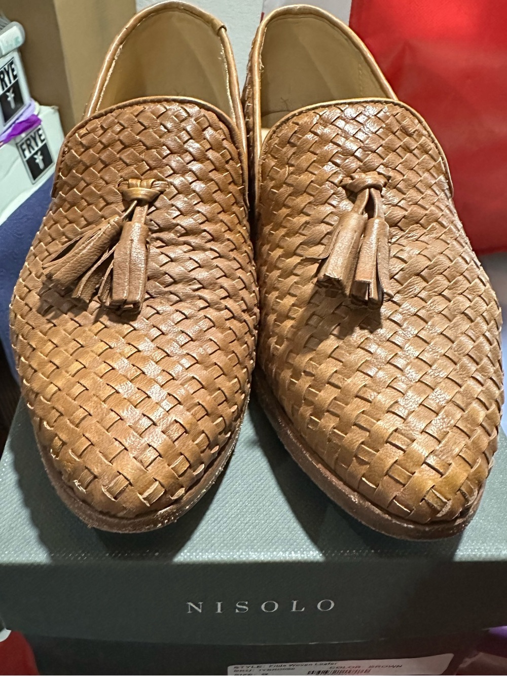 Nisolo Frida Woven Loafer in brown leather, size 9